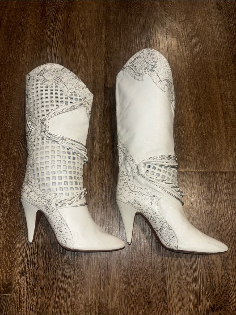 Sacha London White Textured Mid-Calf High-Heel Boots